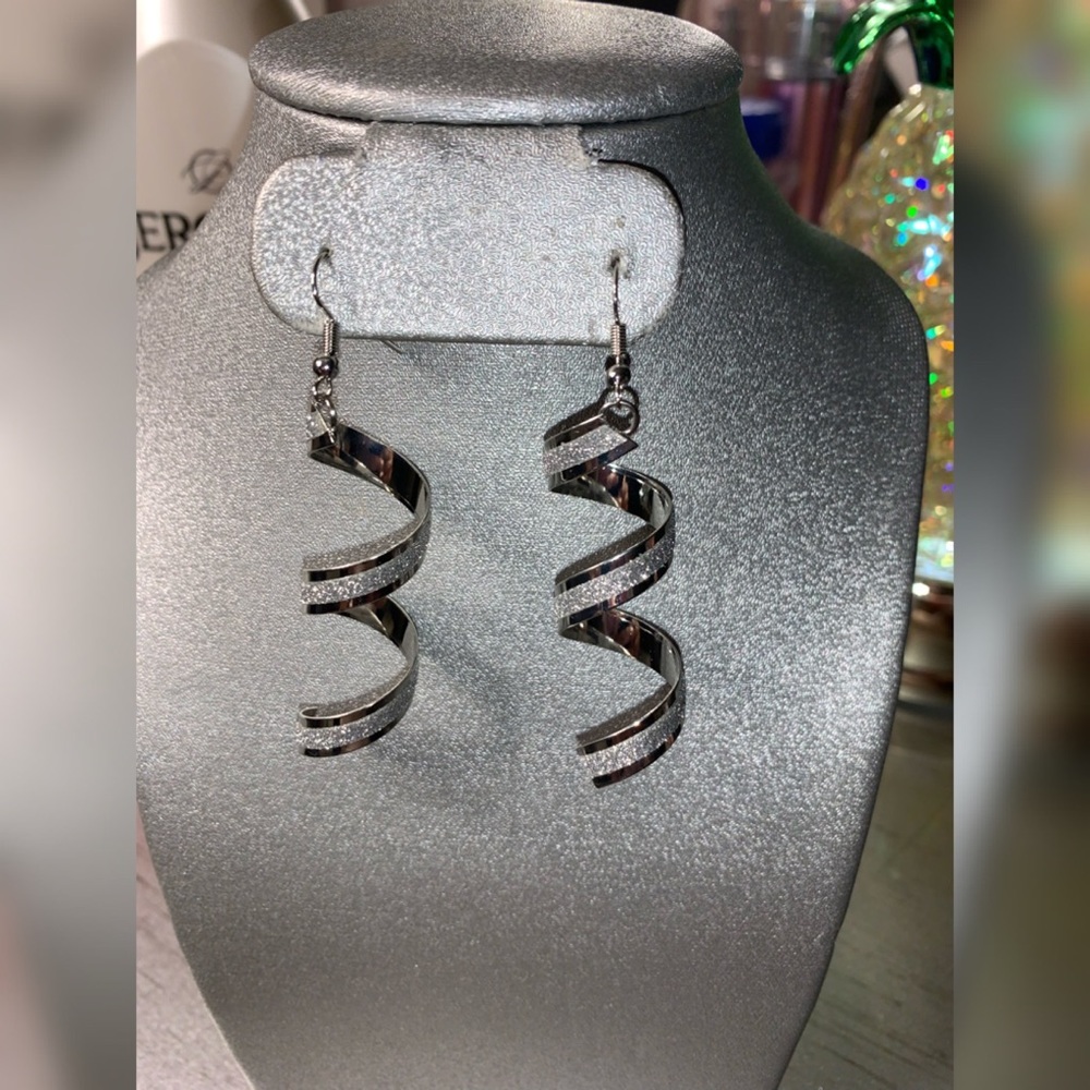 Beautiful silver sparkly spiral earrings